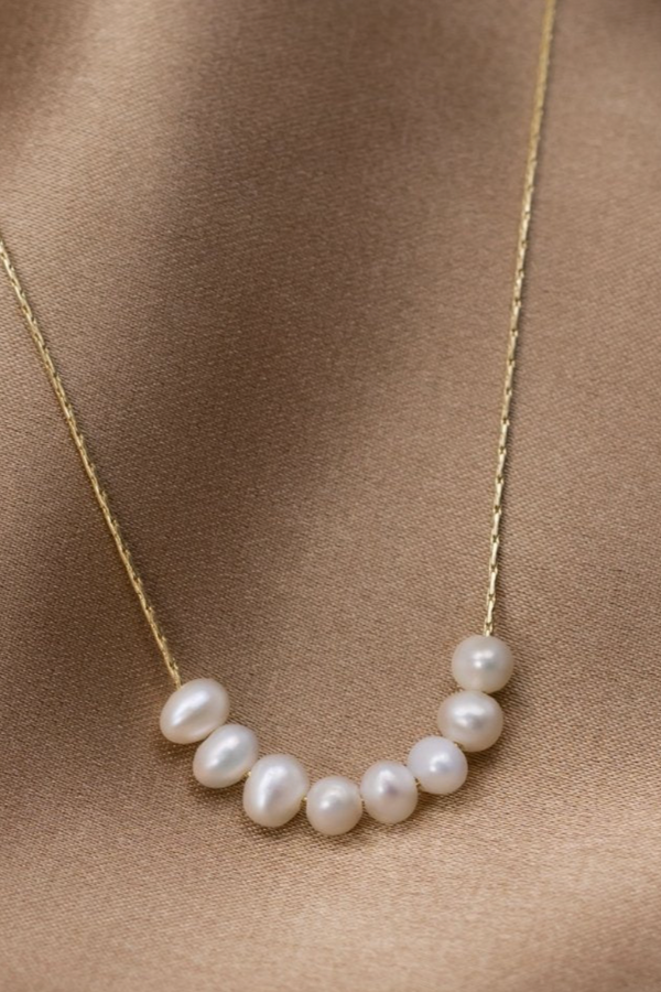 Gold Necklace Adorned with Freshwater Pearls