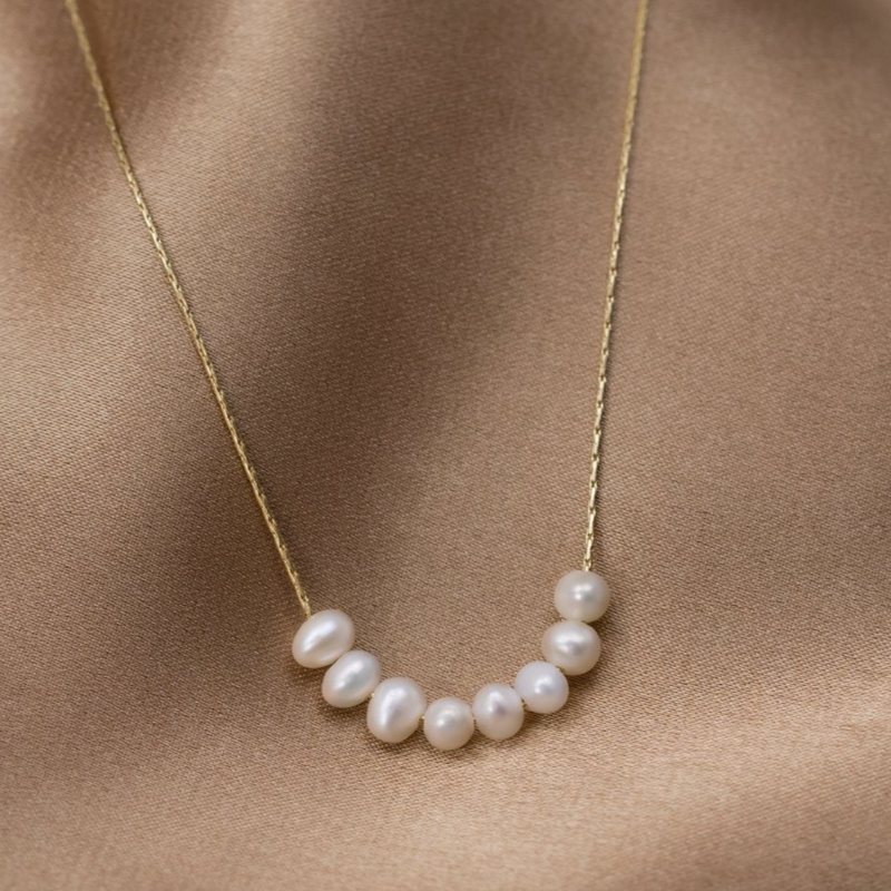 Gold Necklace Adorned with Freshwater Pearls