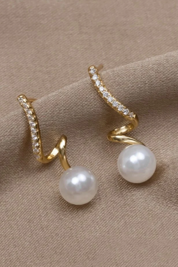 Gold Pearl Earrings Adorned with Zirconia
