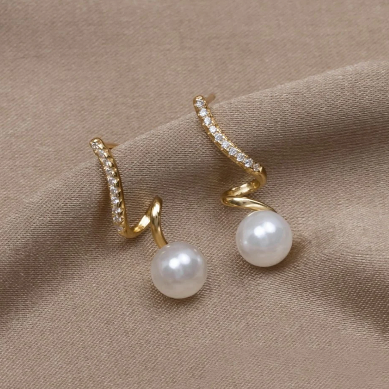 Gold Pearl Earrings Adorned with Zirconia