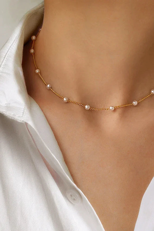 Gold Necklace with Delicate Small Pearls