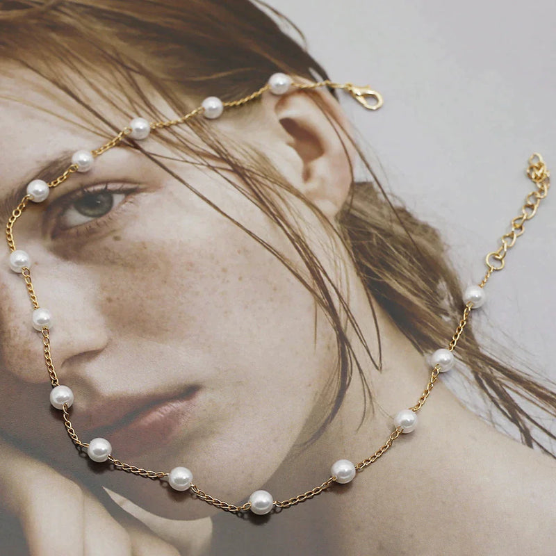 Gold Necklace with Delicate Small Pearls