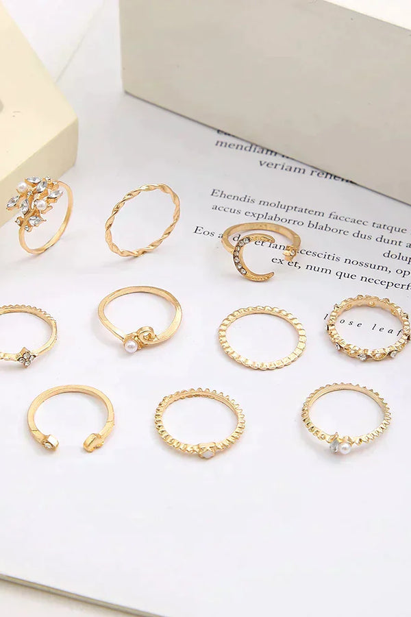 Bohemian Silver and Gold Ring Set - 10 Pairs
