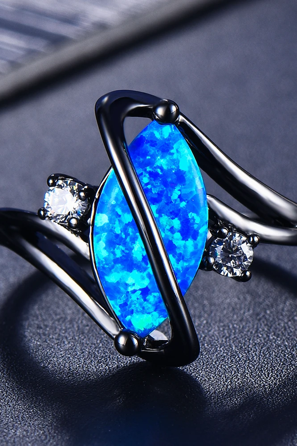 Dark Silver Ring Featuring Blue Opal