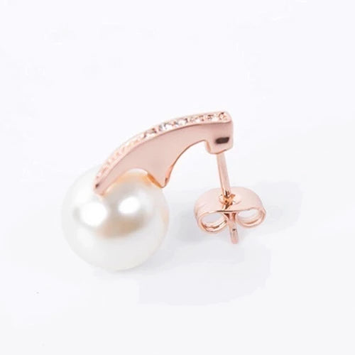 Rose Gold Pearl Necklace and Earring Set