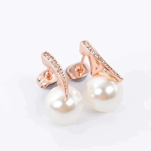 Rose Gold Pearl Necklace and Earring Set