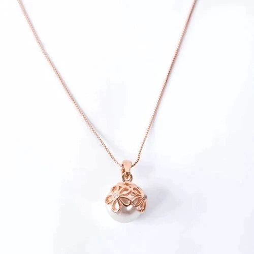 Rose Gold Pearl Necklace and Earring Set