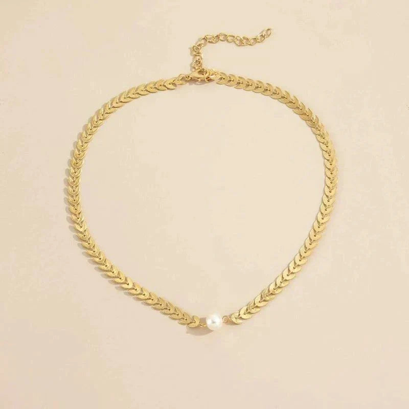 Gold Greek Pearl Necklace