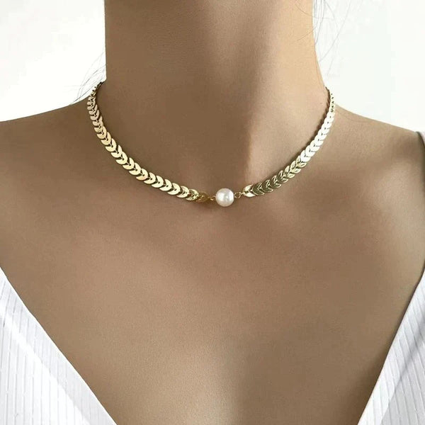 Gold Greek Pearl Necklace