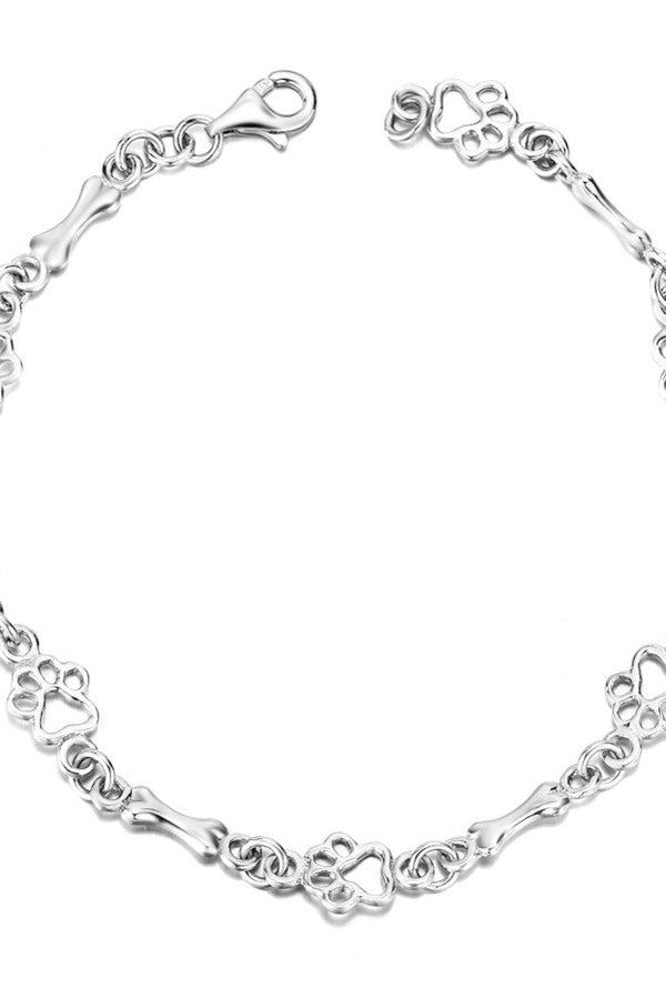 Exclusive Pure Silver Bracelet with Dog Paw and Bone Charms