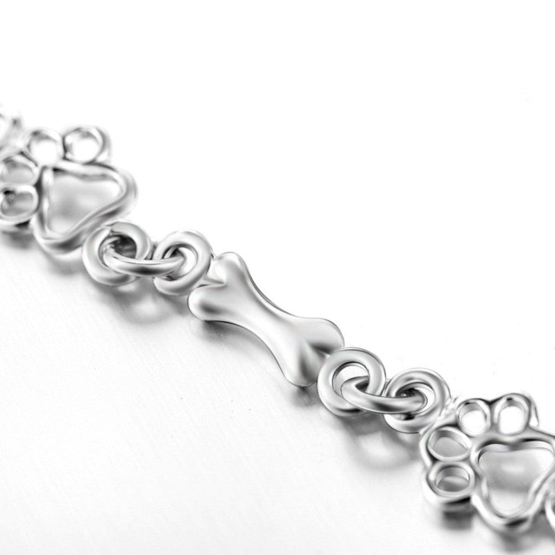Exclusive Pure Silver Bracelet with Dog Paw and Bone Charms