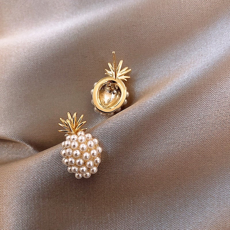 Pearl-Studded Tropical Pineapple Earrings