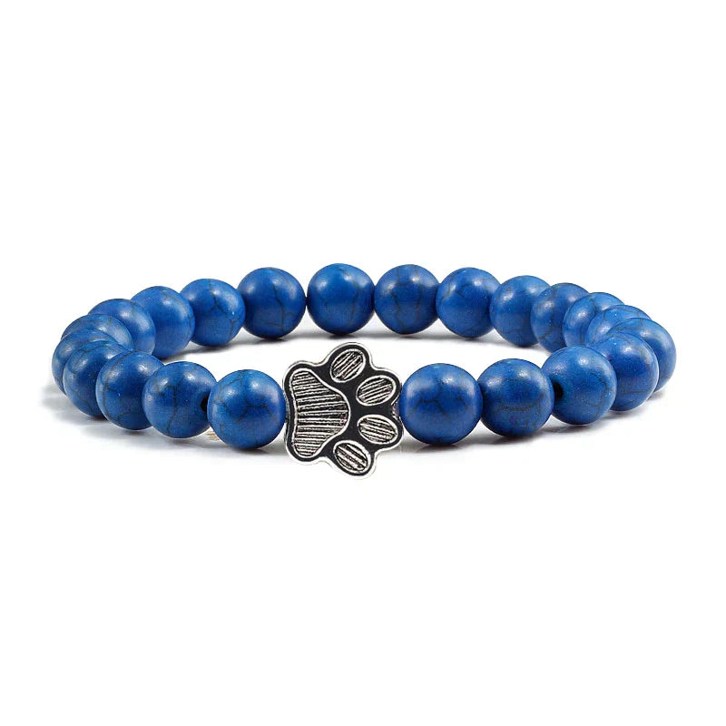 Natural Stone Beaded Paw Print Bracelet