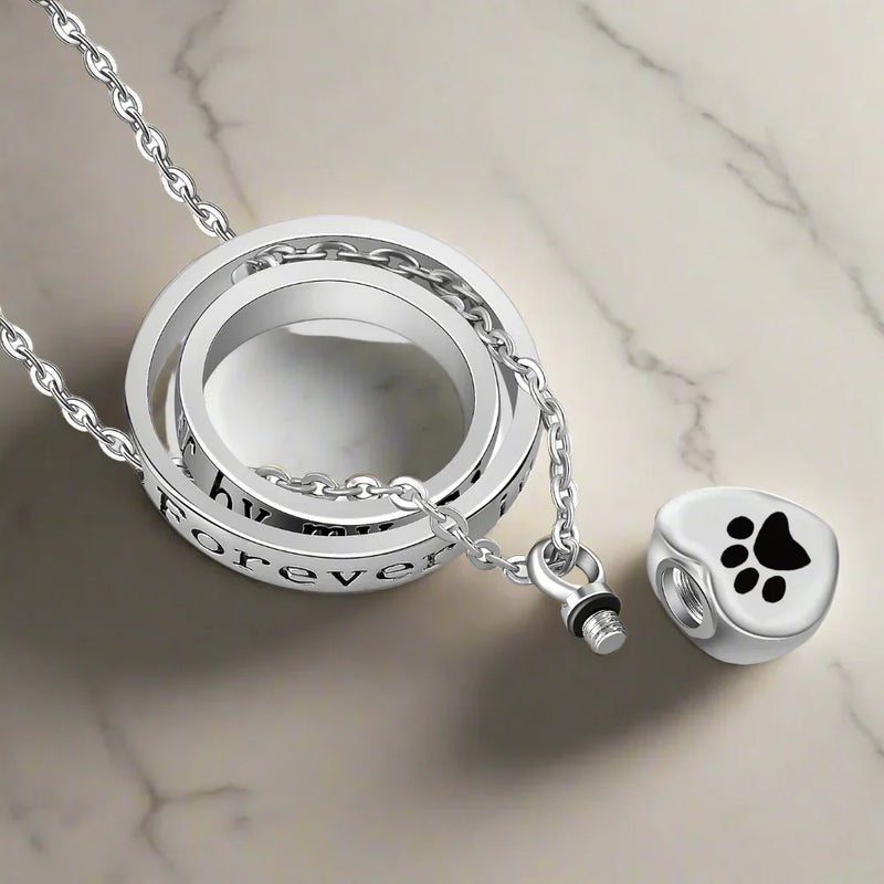 Forever in My Heart - Stainless Steel Paw Print Urn Necklace