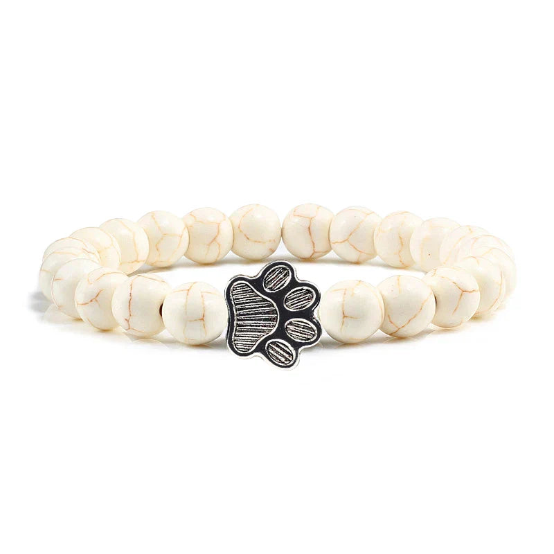 Natural Stone Beaded Paw Print Bracelet