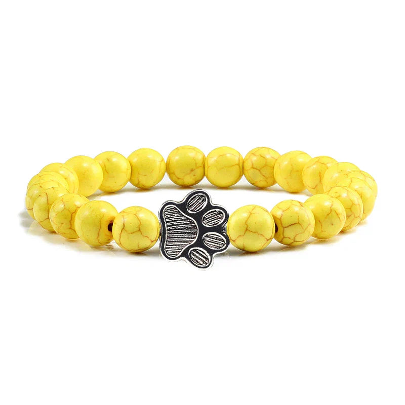 Natural Stone Beaded Paw Print Bracelet