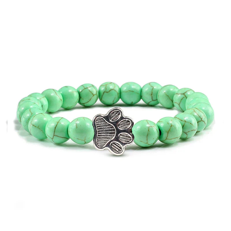 Natural Stone Beaded Paw Print Bracelet