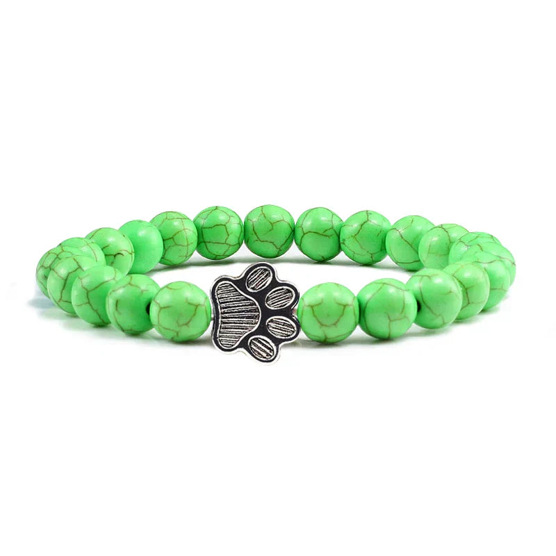 Natural Stone Beaded Paw Print Bracelet