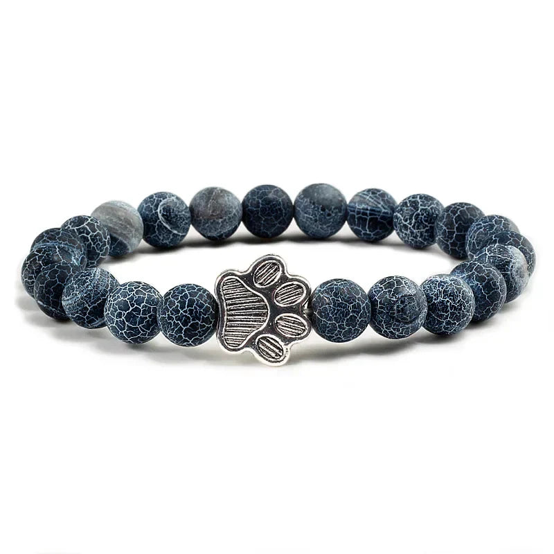 Natural Stone Beaded Paw Print Bracelet