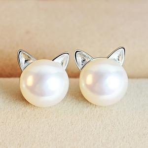 Kitten Earrings Featuring Cultured Pearls and Silver Accents