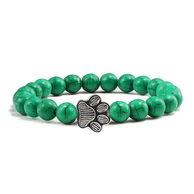 Natural Stone Beaded Paw Print Bracelet