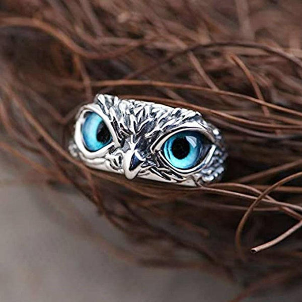 Adjustable Silver and Opal Owl of Good Fortune Ring