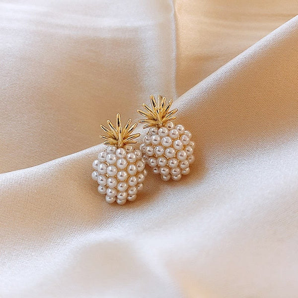 Pearl-Studded Tropical Pineapple Earrings