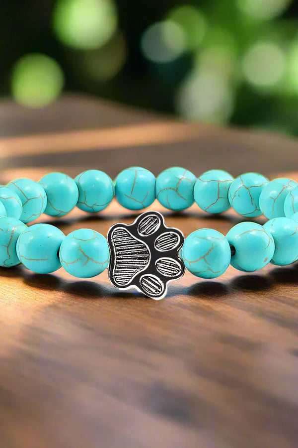 Natural Stone Beaded Paw Print Bracelet