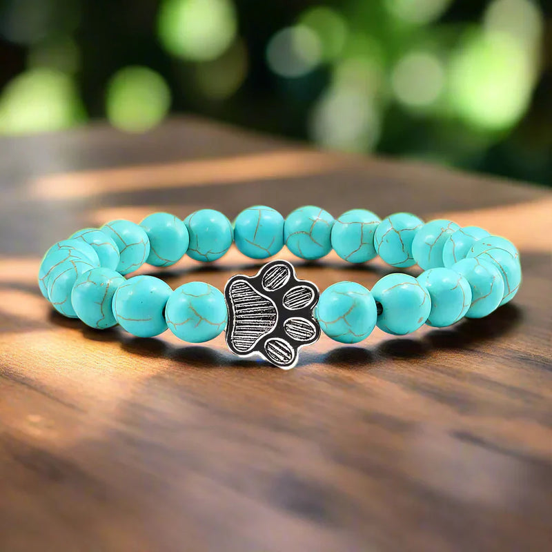 Natural Stone Beaded Paw Print Bracelet