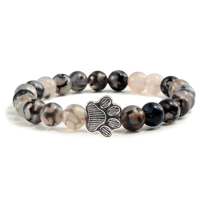 Natural Stone Beaded Paw Print Bracelet