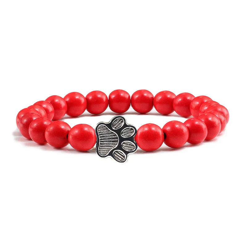 Natural Stone Beaded Paw Print Bracelet