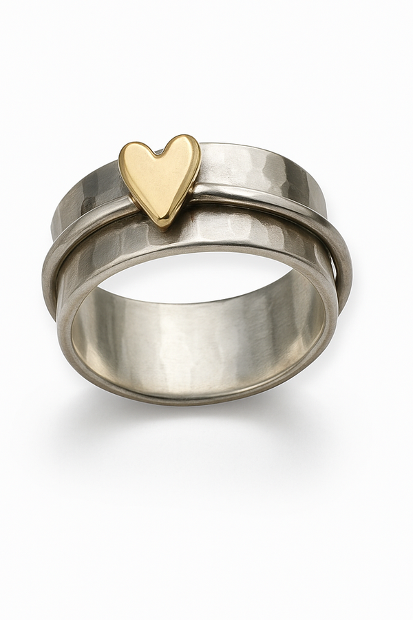 Lena - Retro Silver Ring for Women Featuring a Golden Heart