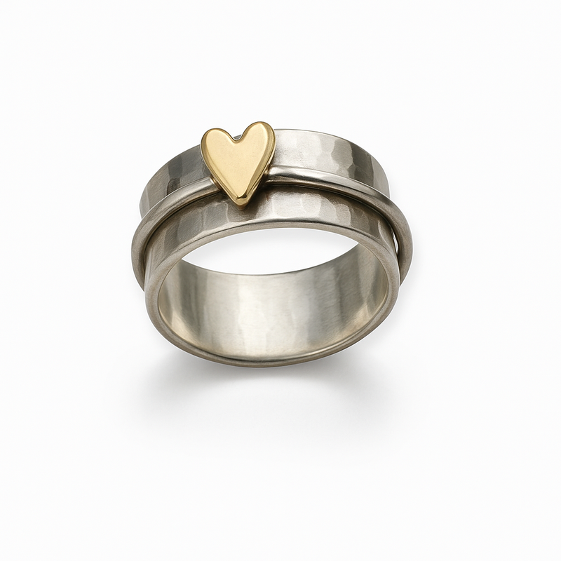 Lena - Retro Silver Ring for Women Featuring a Golden Heart