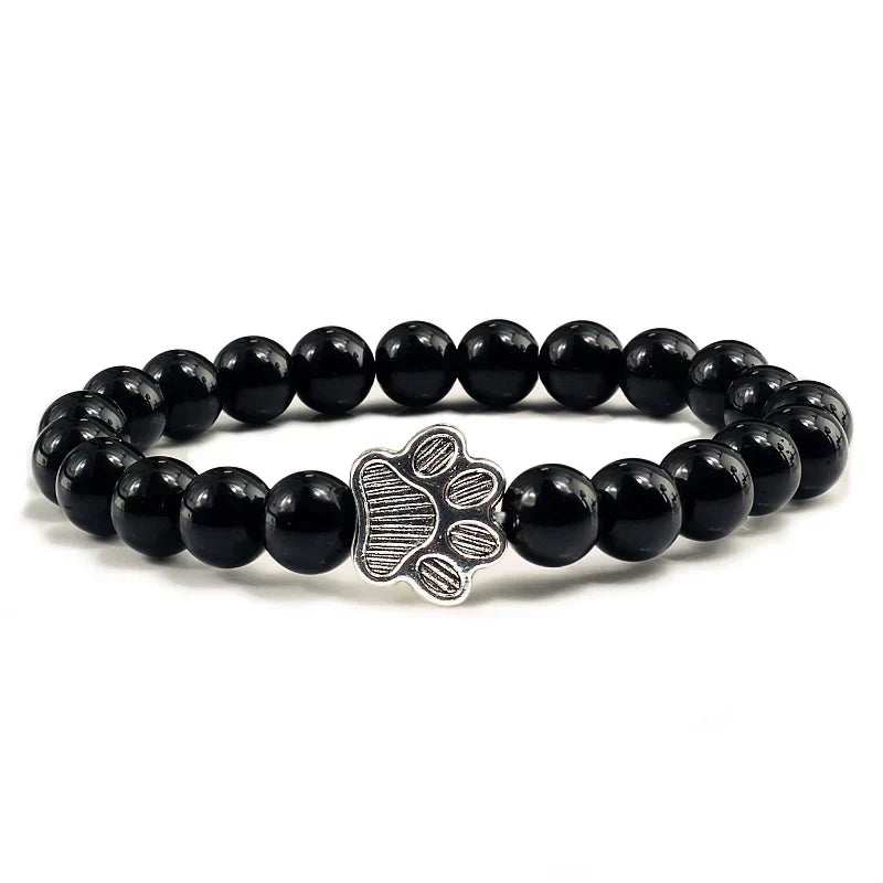 Natural Stone Beaded Paw Print Bracelet