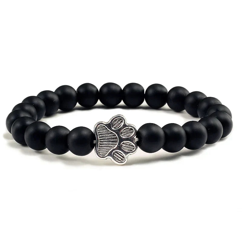 Natural Stone Beaded Paw Print Bracelet