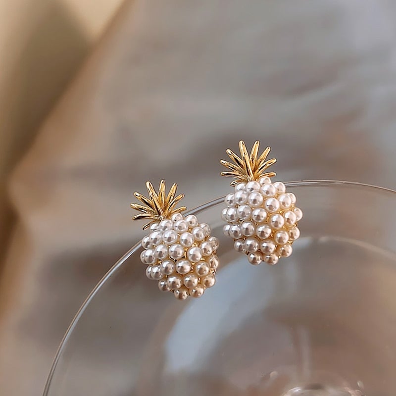Pearl-Studded Tropical Pineapple Earrings