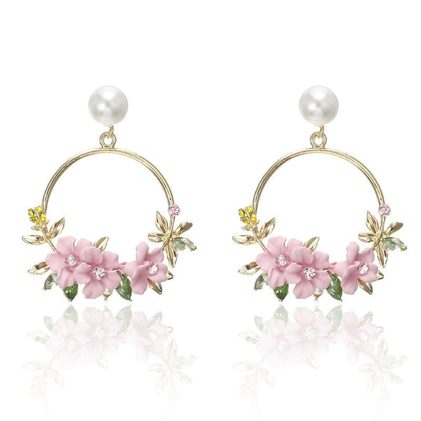 Gold Flower and Pearl Earrings