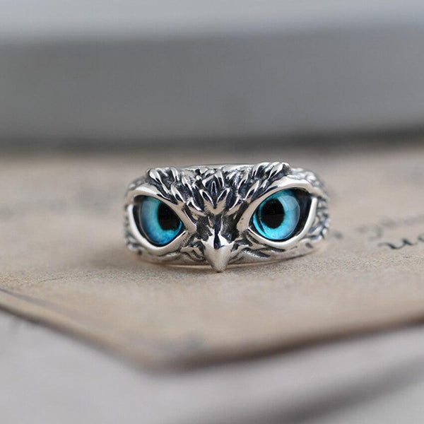 Adjustable Silver and Opal Owl of Good Fortune Ring