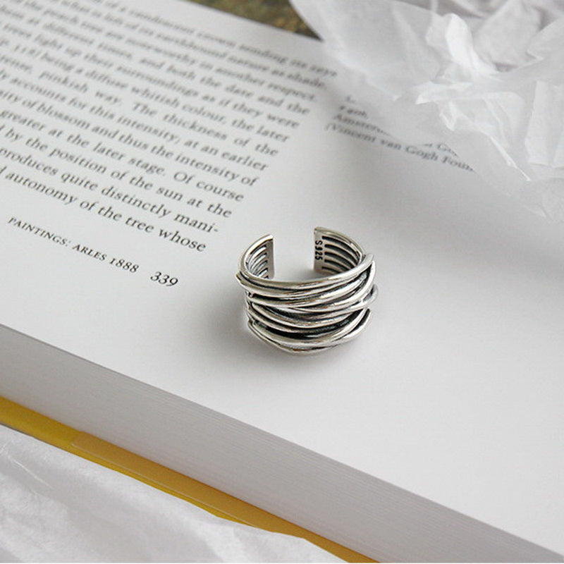 Adjustable Multi-Layered 925 Sterling Silver Ring