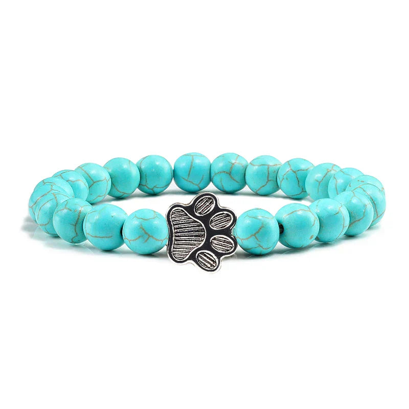 Natural Stone Beaded Paw Print Bracelet