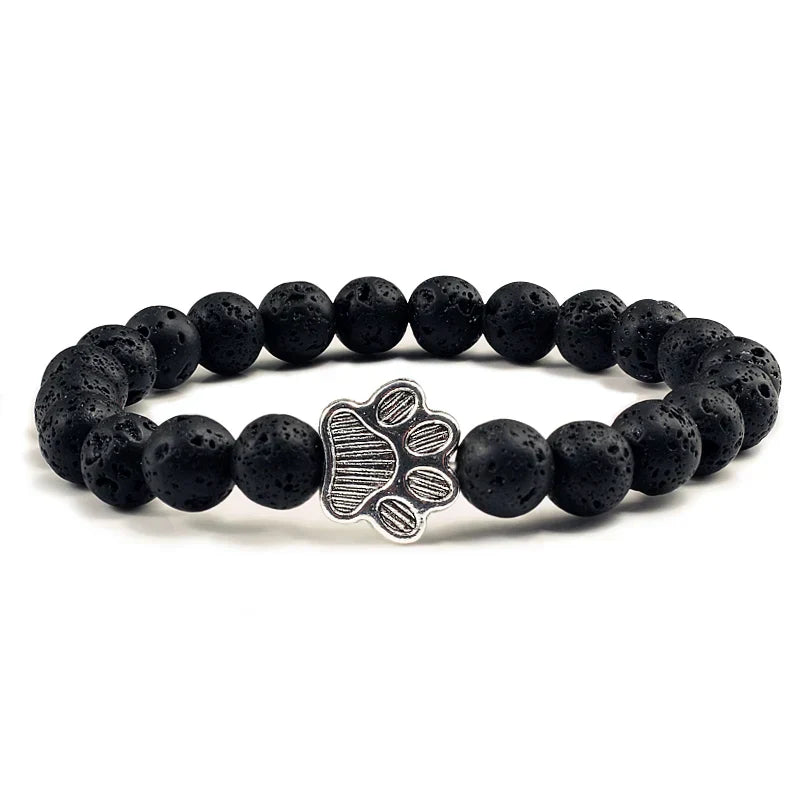 Natural Stone Beaded Paw Print Bracelet