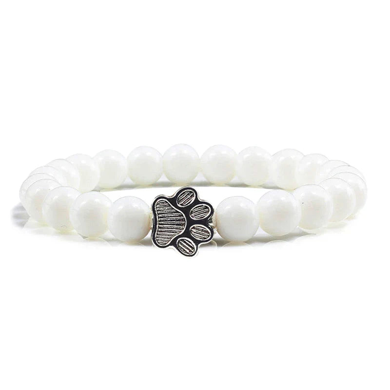 Natural Stone Beaded Paw Print Bracelet