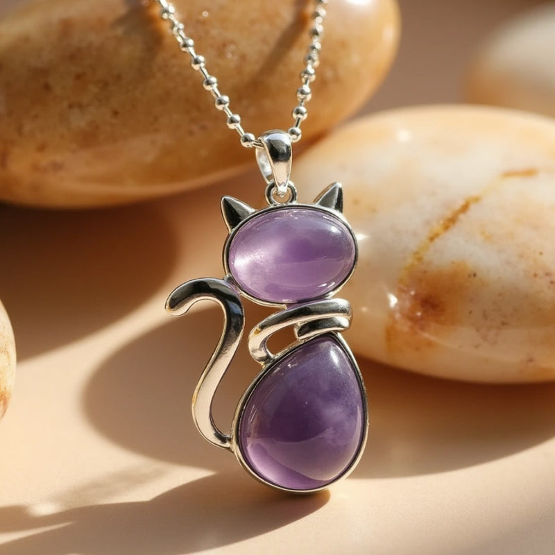 Natural Stone Cat Necklace