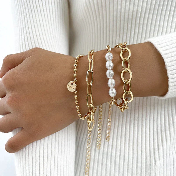 Gold Pearl Bracelet Sets
