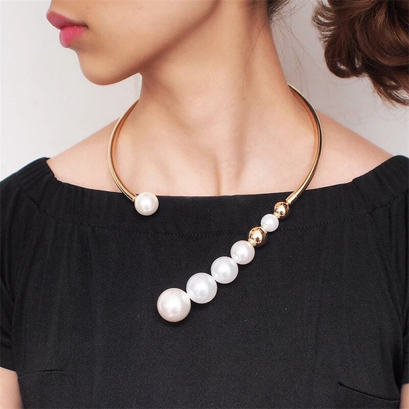 Gold and Silver Large Pearl Necklace