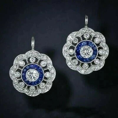 Retro Blue Zirconia Mandala Earrings