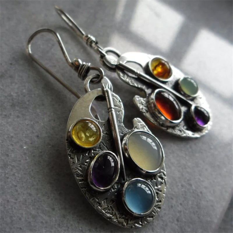 Colorful Gemstone Pendant Earrings