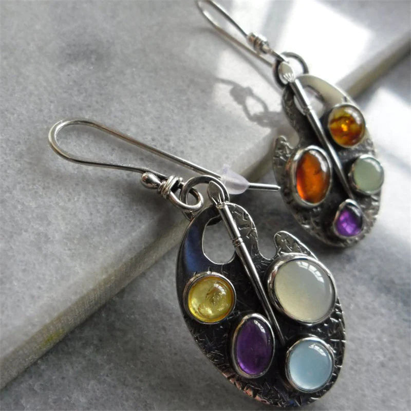 Colorful Gemstone Pendant Earrings