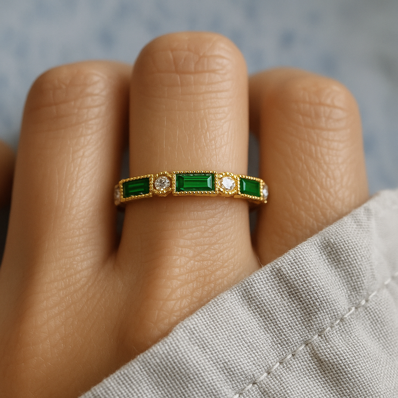Alex - Gold Ring Featuring Green Zirconium Inlay