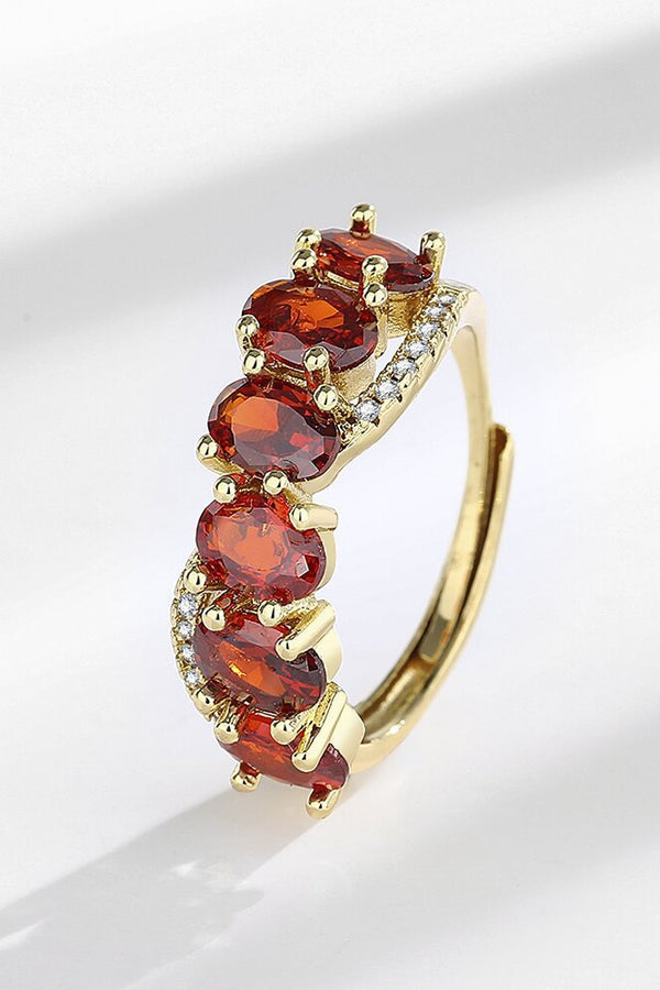 Vintage-Inspired Gold Ring with Red Zircon Accent